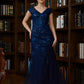 Aria Sheath/Column Tulle Applique V-neck Short Sleeves Floor-Length Mother of the Bride Dresses DLP0020241