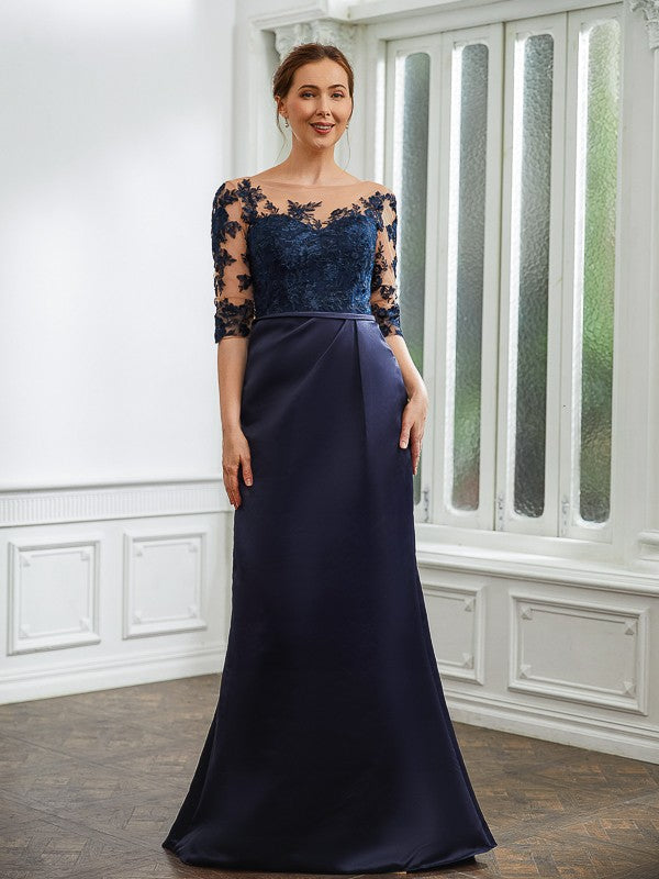 Abbigail Sheath/Column Satin Applique Bateau 1/2 Sleeves Sweep/Brush Train Mother of the Bride Dresses DLP0020243