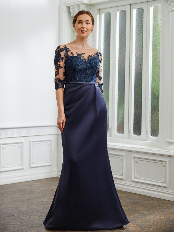 Abbigail Sheath/Column Satin Applique Bateau 1/2 Sleeves Sweep/Brush Train Mother of the Bride Dresses DLP0020243