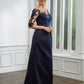 Abbigail Sheath/Column Satin Applique Bateau 1/2 Sleeves Sweep/Brush Train Mother of the Bride Dresses DLP0020243