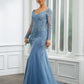 Emilia Sheath/Column Tulle Applique V-neck Long Sleeves Sweep/Brush Train Mother of the Bride Dresses DLP0020244