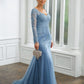 Emilia Sheath/Column Tulle Applique V-neck Long Sleeves Sweep/Brush Train Mother of the Bride Dresses DLP0020244