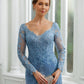 Emilia Sheath/Column Tulle Applique V-neck Long Sleeves Sweep/Brush Train Mother of the Bride Dresses DLP0020244