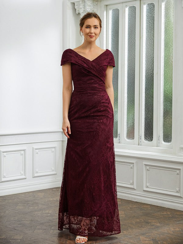 Jessie Sheath/Column Lace Ruched V-neck Short Sleeves Floor-Length Mother of the Bride Dresses DLP0020246