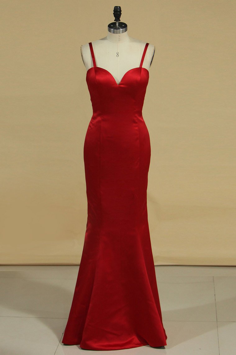 2024 Spaghetti Straps Mermaid Evening Dresses Satin Floor Length