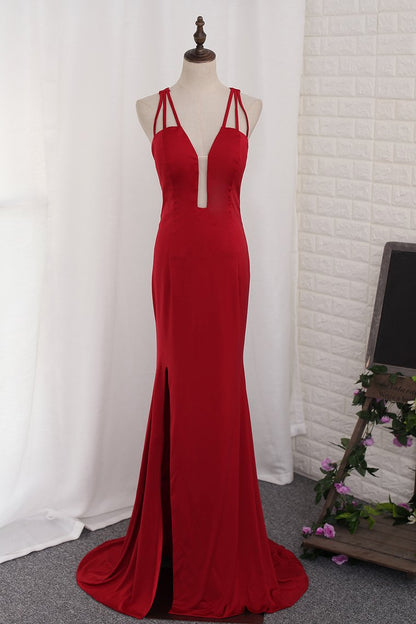 2024 Spaghetti Straps Open Back Evening Dresses Mermaid Spandex