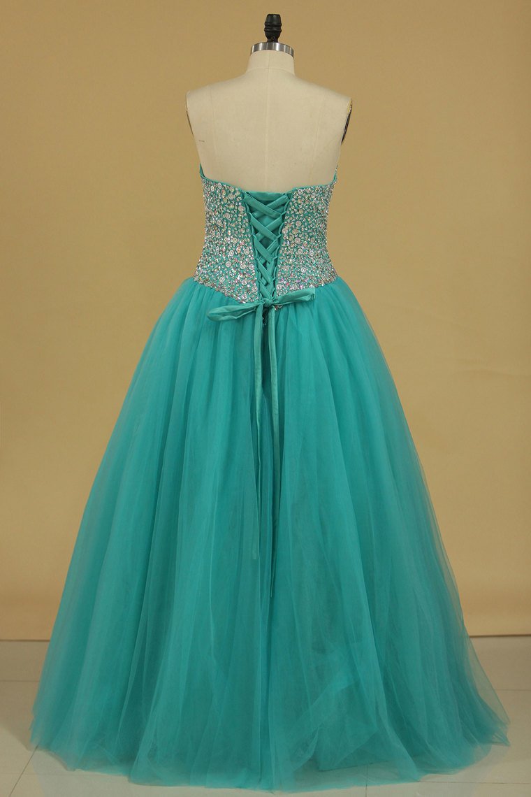 Sweetheart Beaded Bodice Quinceanera Dresses Ball Gown Floor Length Tulle