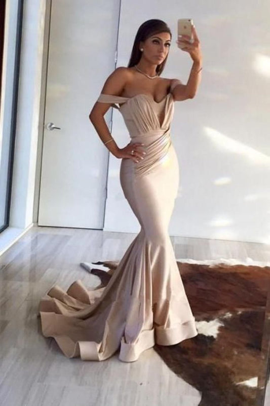 2024 Off The Shoulder Mermaid With Ruffles Evening Dresses  Sweep Train