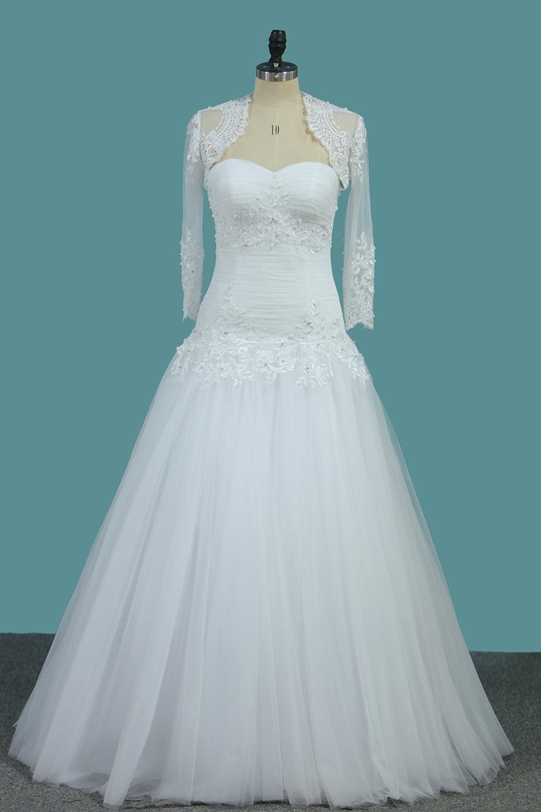 2024 Wedding Dresses Sweetheart With Jacket Tulle With Beads And Ruffles