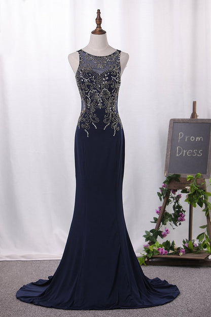 2024 Chiffon Mermaid Prom Dresses Scoop With Beading Floor Length