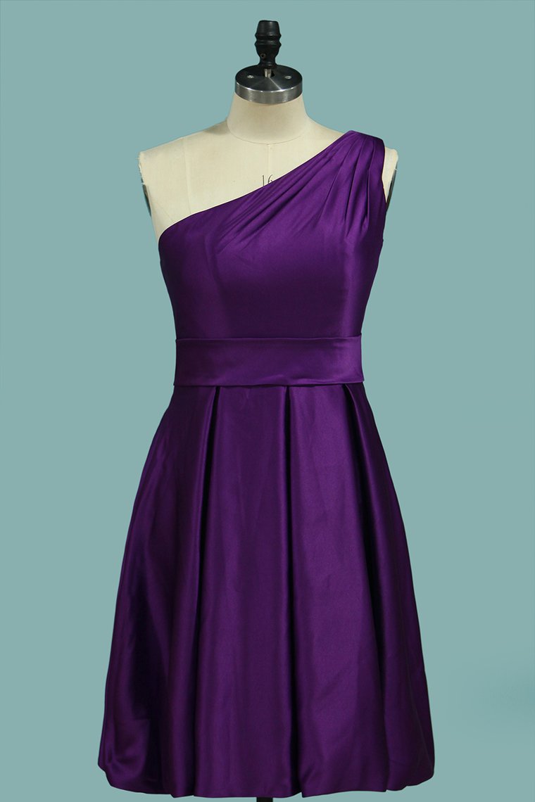 2024 One Shoulder A Line Satin With Ruffles Short/Mini Bridesmaid Dress