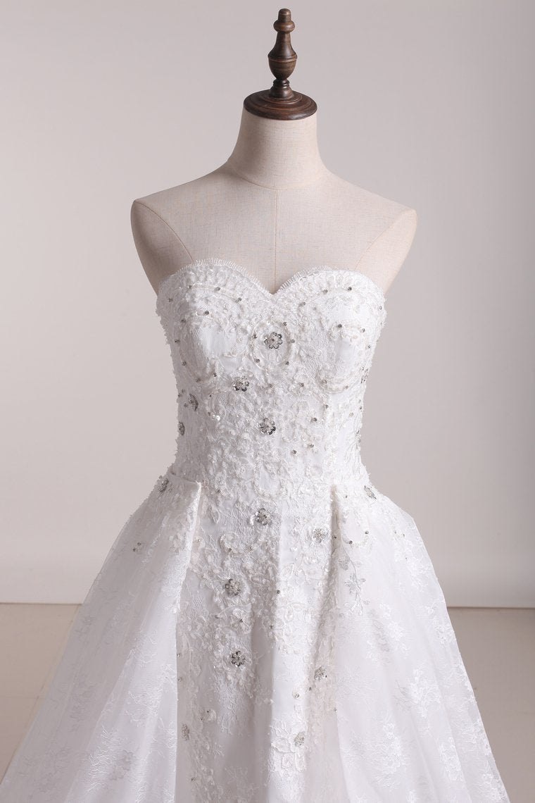 Wedding Dresses Sweetheart Lace With Applique And Beads Mermaid Court Train Detachable