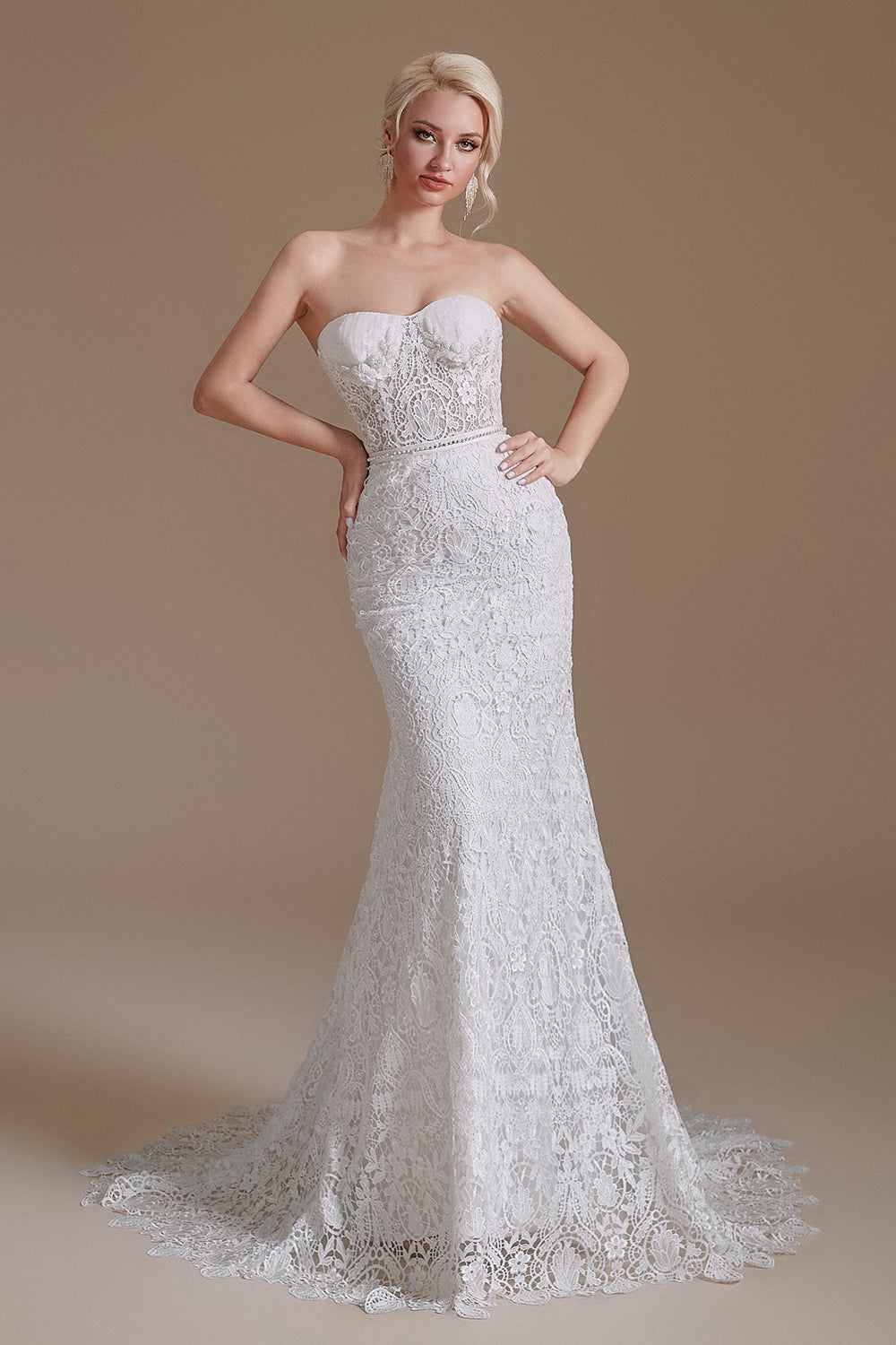 New Arrival Sweetheart Off the Shoulder Lace Long Beach Wedding Dresses