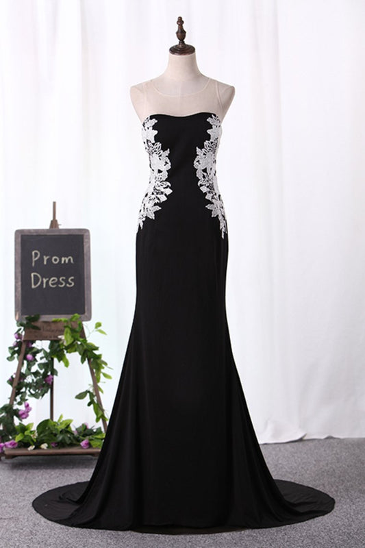 2024 Spandex Scoop Mermaid With Applique Sweep Train Evening Dresses