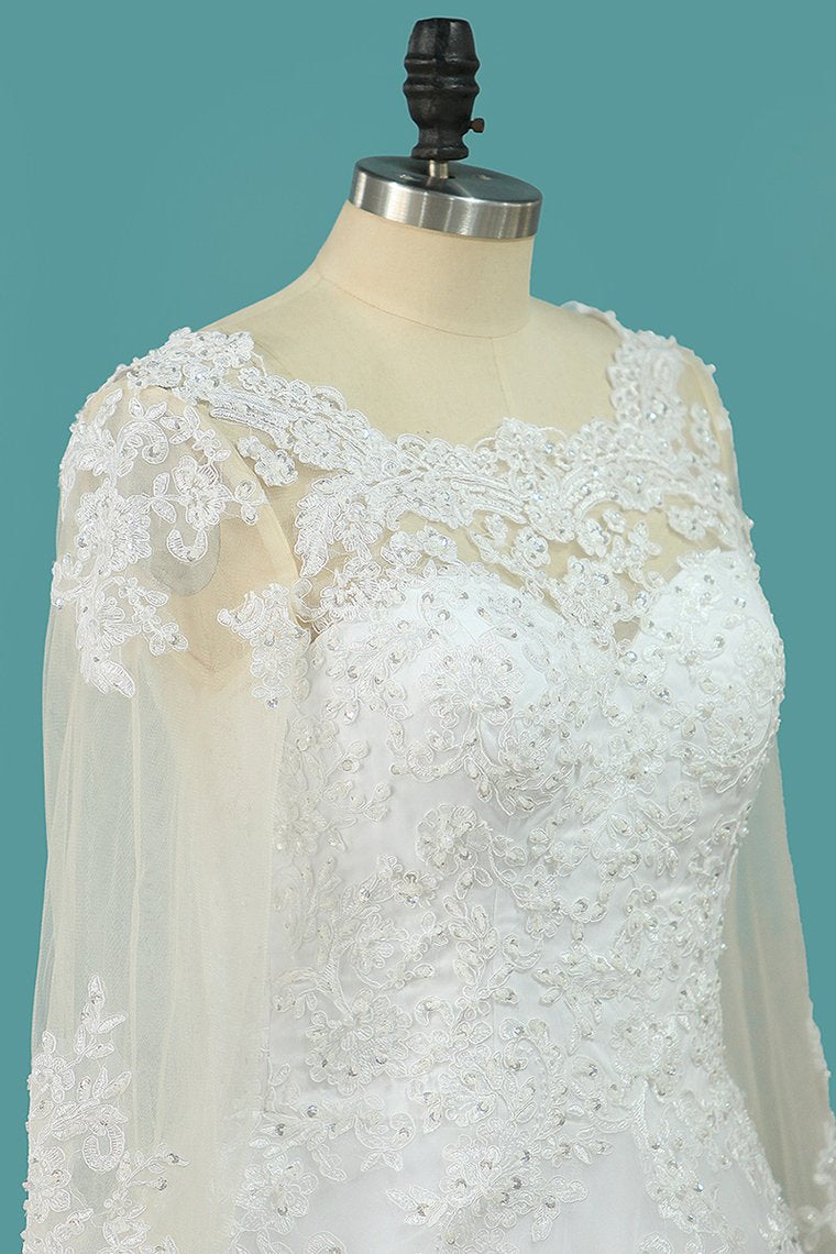 Wedding Dresses Scoop Long Sleeves A Line Tulle With Applique