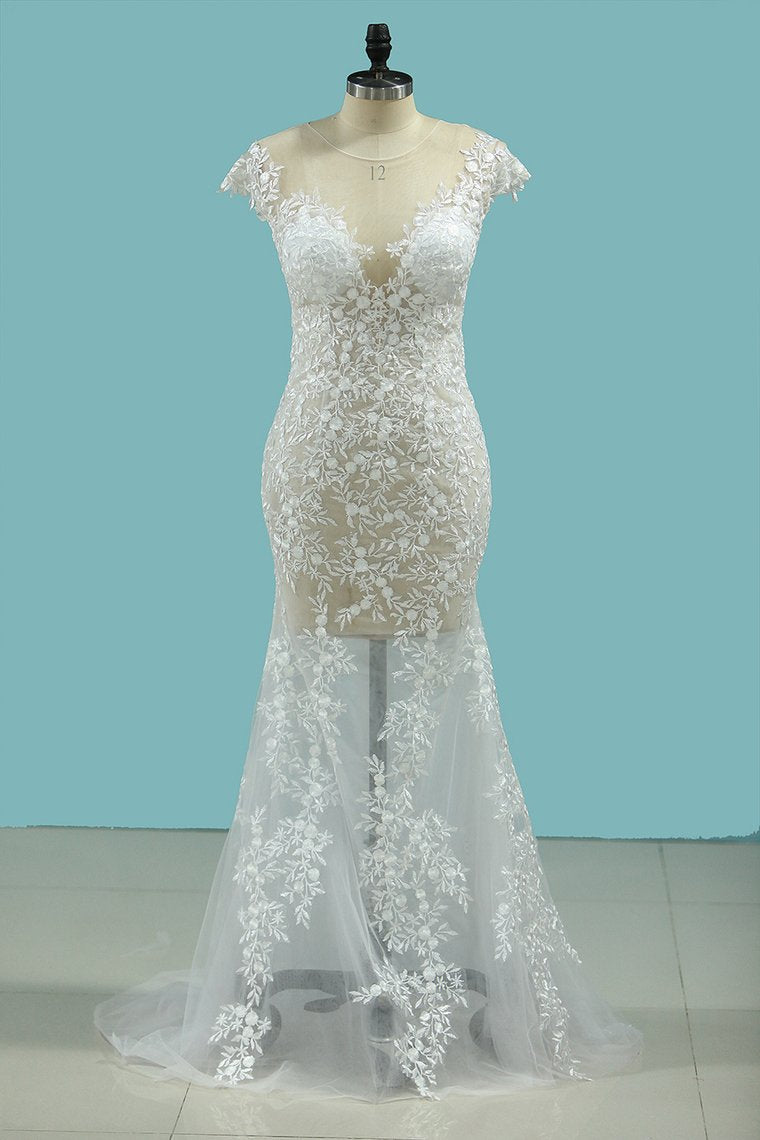 Sexy Beach Scoop Wedding Dresses Sheath Lace See-Through