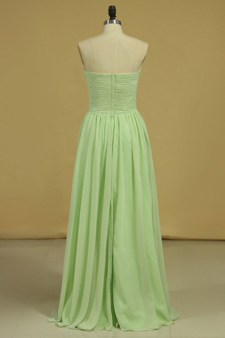 Sweetheart Ruched Bodice Bridesmaid Dress A Line Floor Length Chiffon