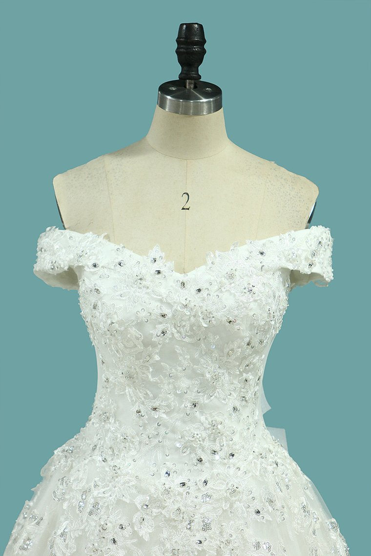 Wedding Dresses A Line Off The Shoulder With Bow Knot And Beads