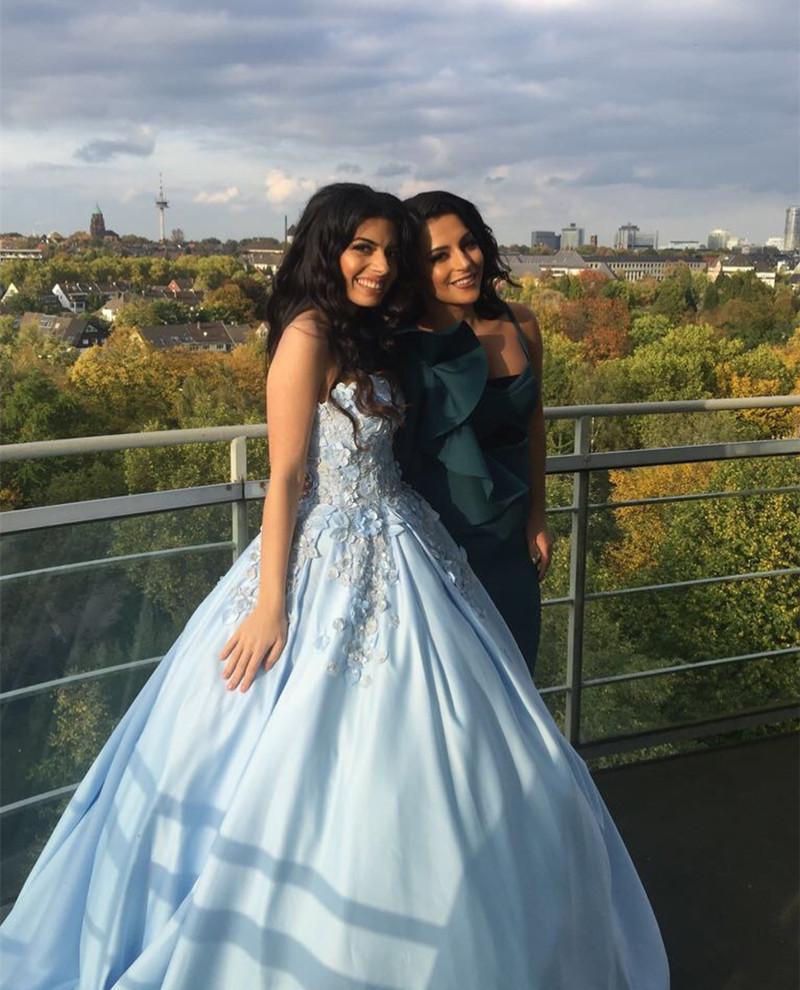 Princess Ball Gown Blue Appliques Strapless Quinceanera Dresses, Sweet 16 Dresses