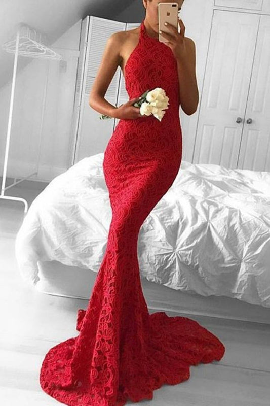 2024 Sexy Lace New Arrival High Neck Prom Dresses Mermaid Zipper Up