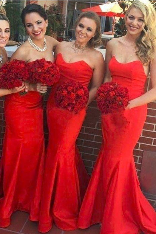 Sweetheart Bridesmaid Dresses Mermaid Satin Sweep Train