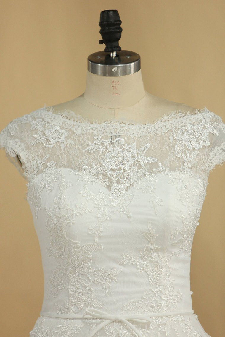 Scoop A Line Wedding Dresses Lace With Applique And Sash