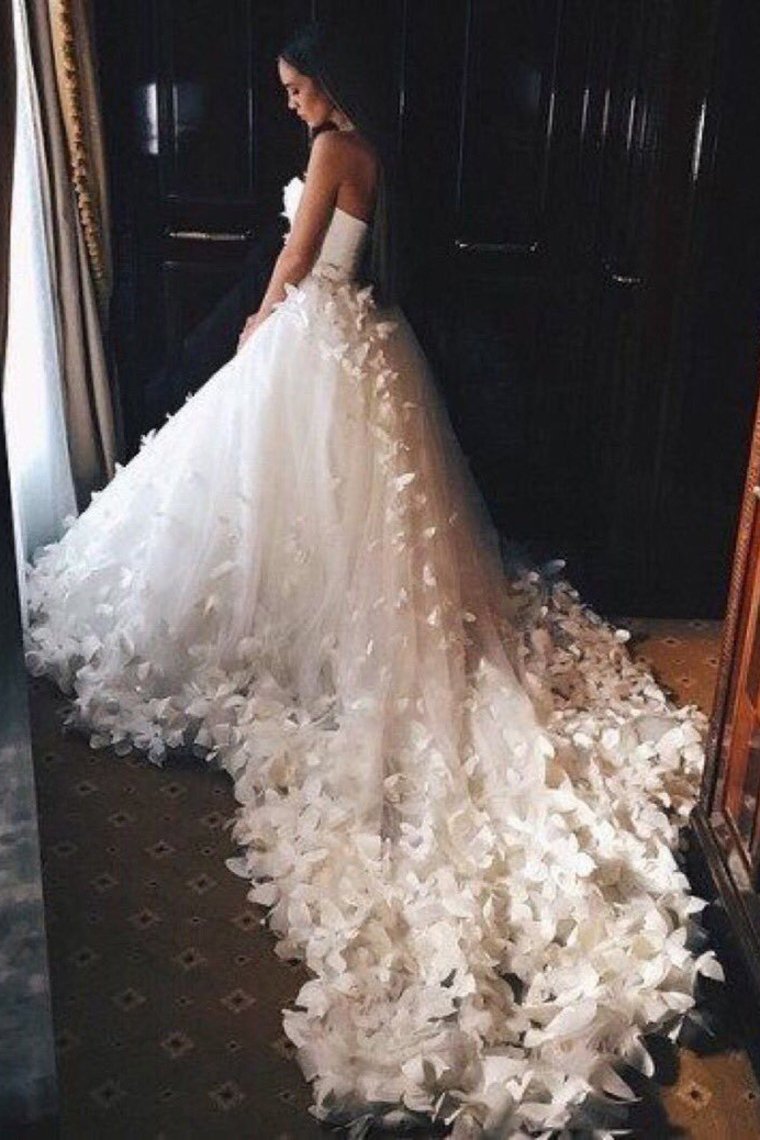 Sweetheart Wedding Dresses A Line Tulle With Handmade Flower