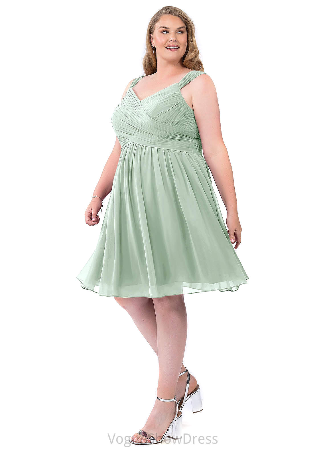 Summer Natural Waist Tea Length V-Neck Sleeveless A-Line/Princess Bridesmaid Dresses