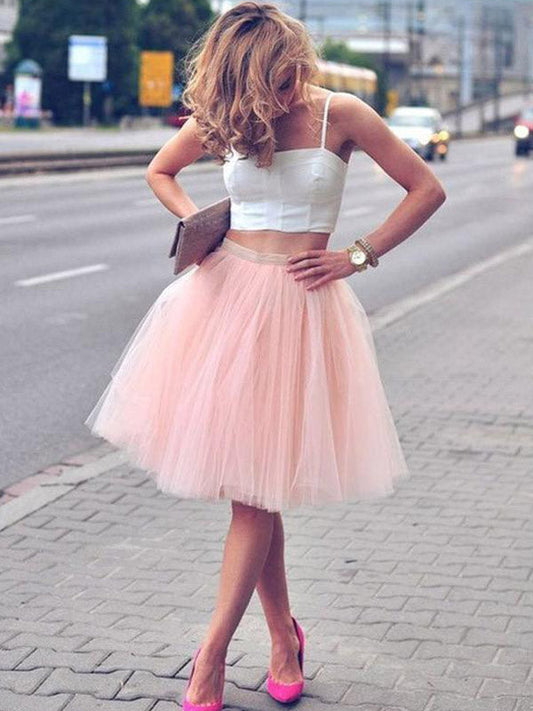 Two Piece Ball Camille Gown Tulle Square Homecoming Dresses Neck Straps Sleeveless Knee-Length