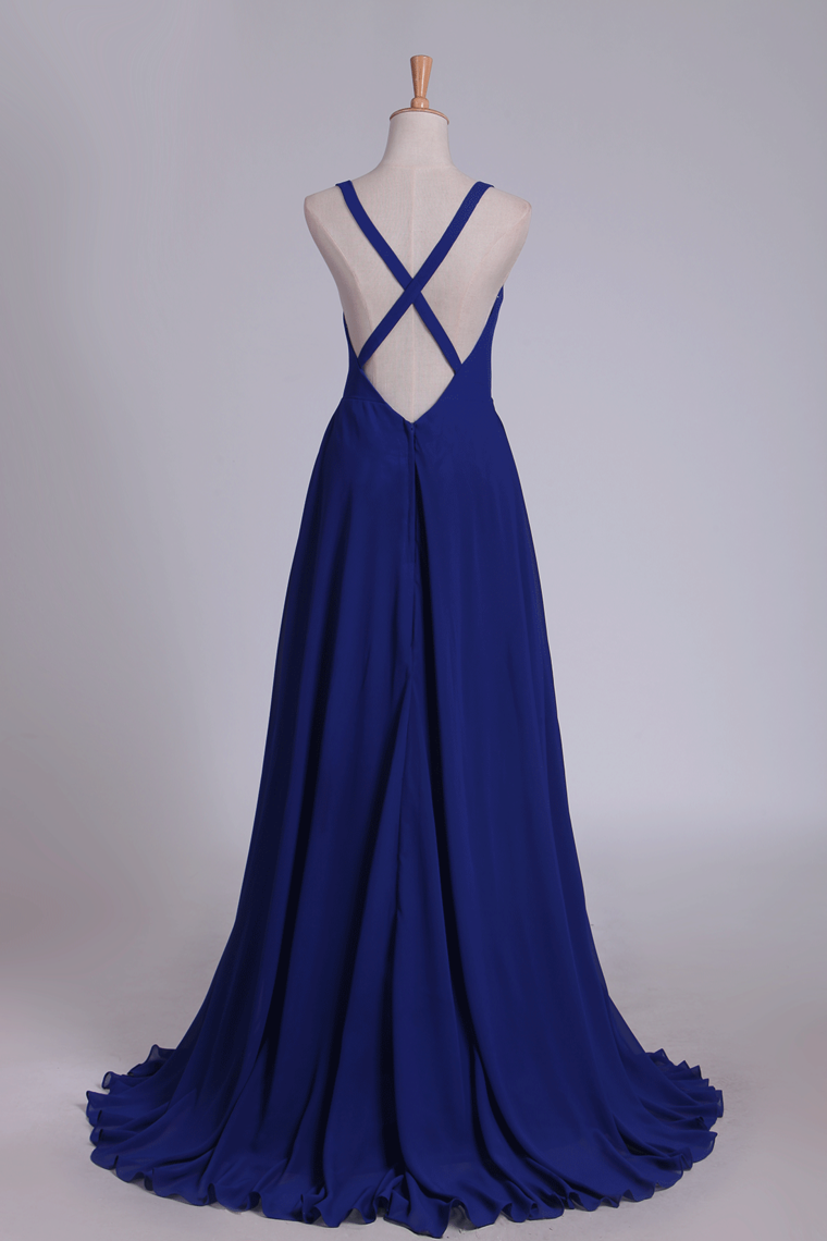 Straps Bridesmaid Dresses Open Back A Line Chiffon