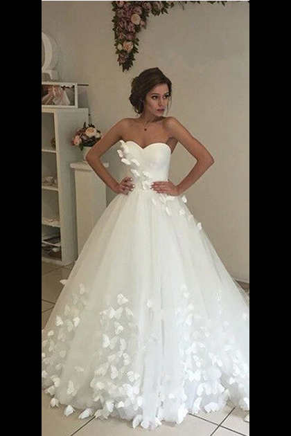 Sweetheart Wedding Dresses A Line Tulle With Handmade Flower