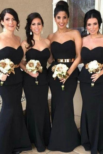 Elegant Mermaid Black Sweetheart Strapless Bridesmaid Dresses with Lace SRS20462