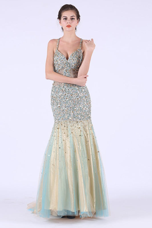 2024 Prom Dresses Mermaid Spaghetti Straps With Beading Tulle