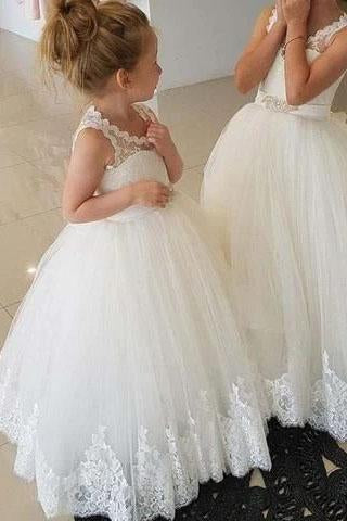 Princess Ivory Flower Girl Dresses with Lace Appliques, Cute Little Girl Dress SRS15590