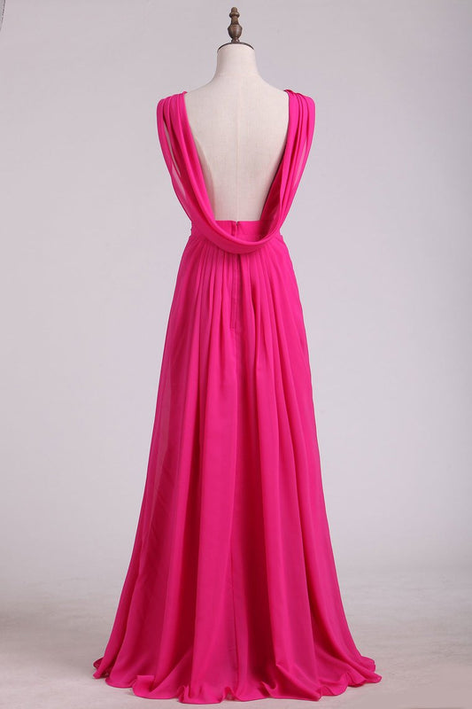 2024 Bridesmaid Dresses V Neck A Line Chiffon Sweep Train