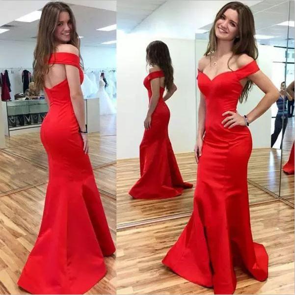 2024 Mermaid Red Elegant Sweetheart Off Shoulder Satin Corset Open Back Prom Dresses