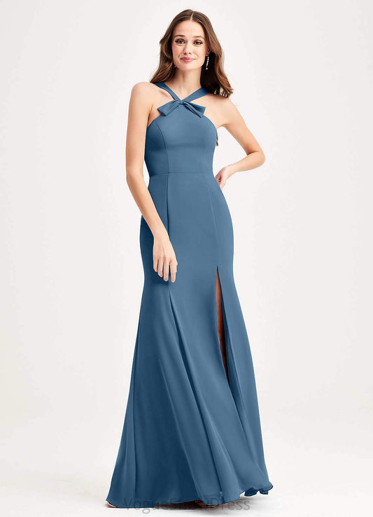 Suzanne Sleeveless Floor Length Sheath/Column Satin Spaghetti Staps Natural Waist Bridesmaid Dresses