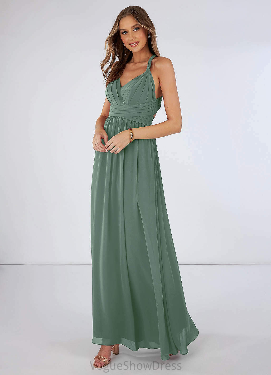 Val Sleeveless A-Line/Princess Straps Floor Length Natural Waist Bridesmaid Dresses