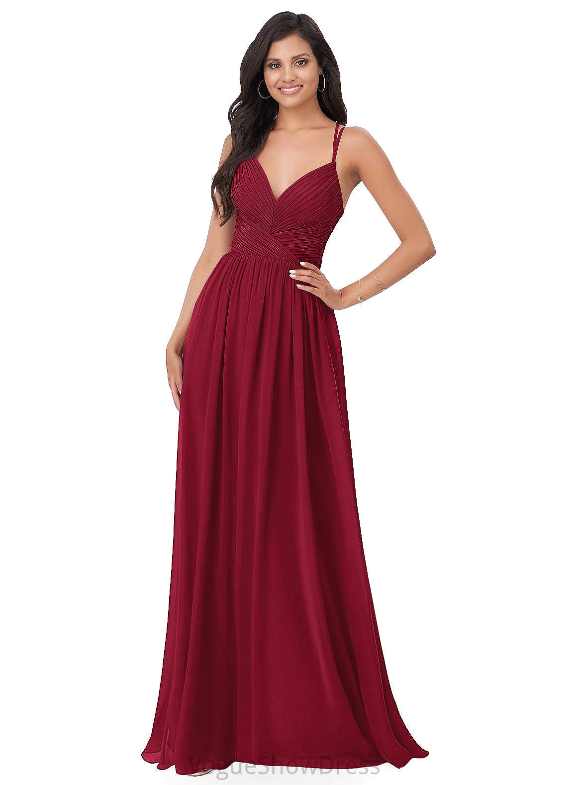 Vivian Floor Length Spaghetti Staps Natural Waist Off The Shoulder A-Line/Princess Sleeveless Bridesmaid Dresses