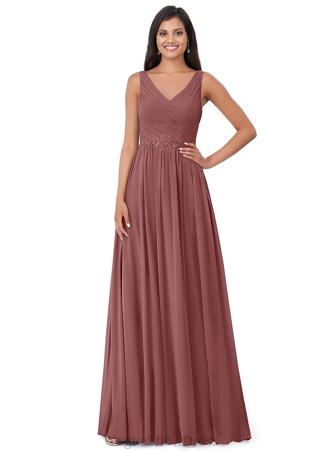 Thirza Floor Length A-Line/Princess Natural Waist V-Neck Sleeveless Bridesmaid Dresses