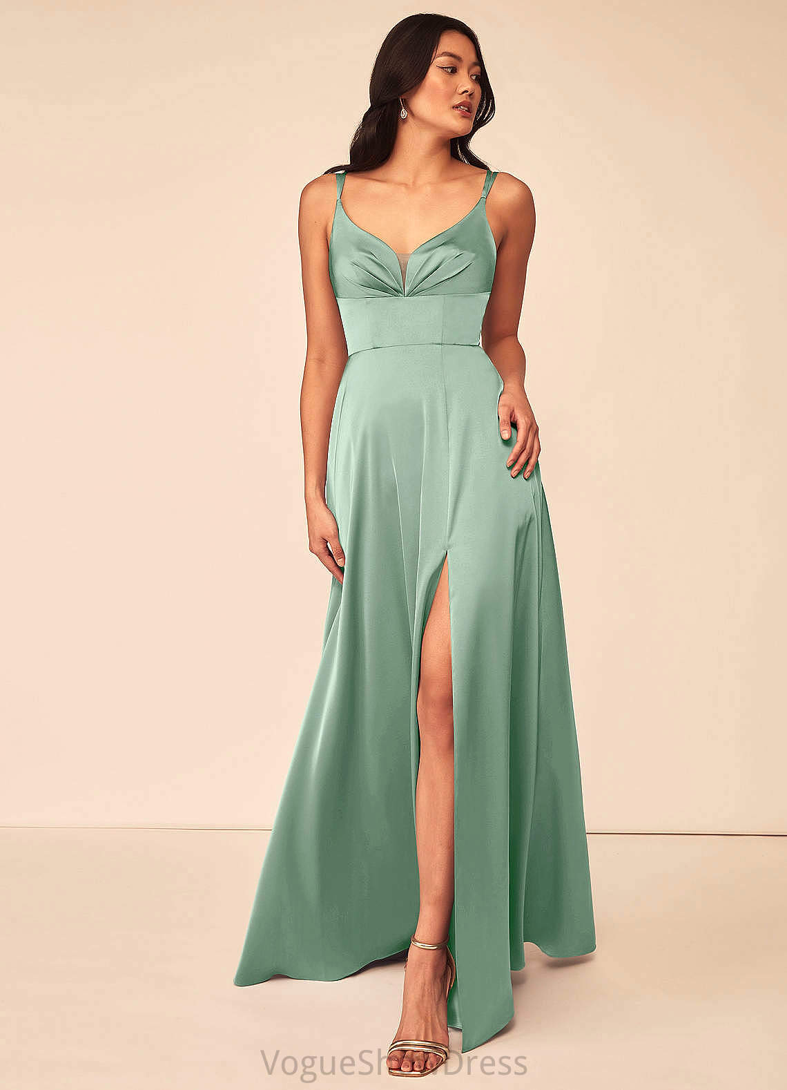 Tracy Floor Length V-Neck Natural Waist A-Line/Princess Tulle Sleeveless Bridesmaid Dresses