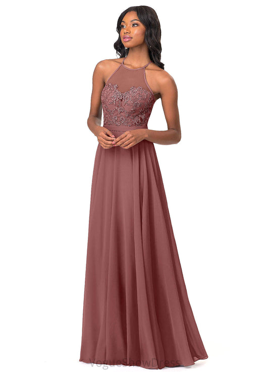 Xiomara Natural Waist Sleeveless Halter Floor Length A-Line/Princess Bridesmaid Dresses