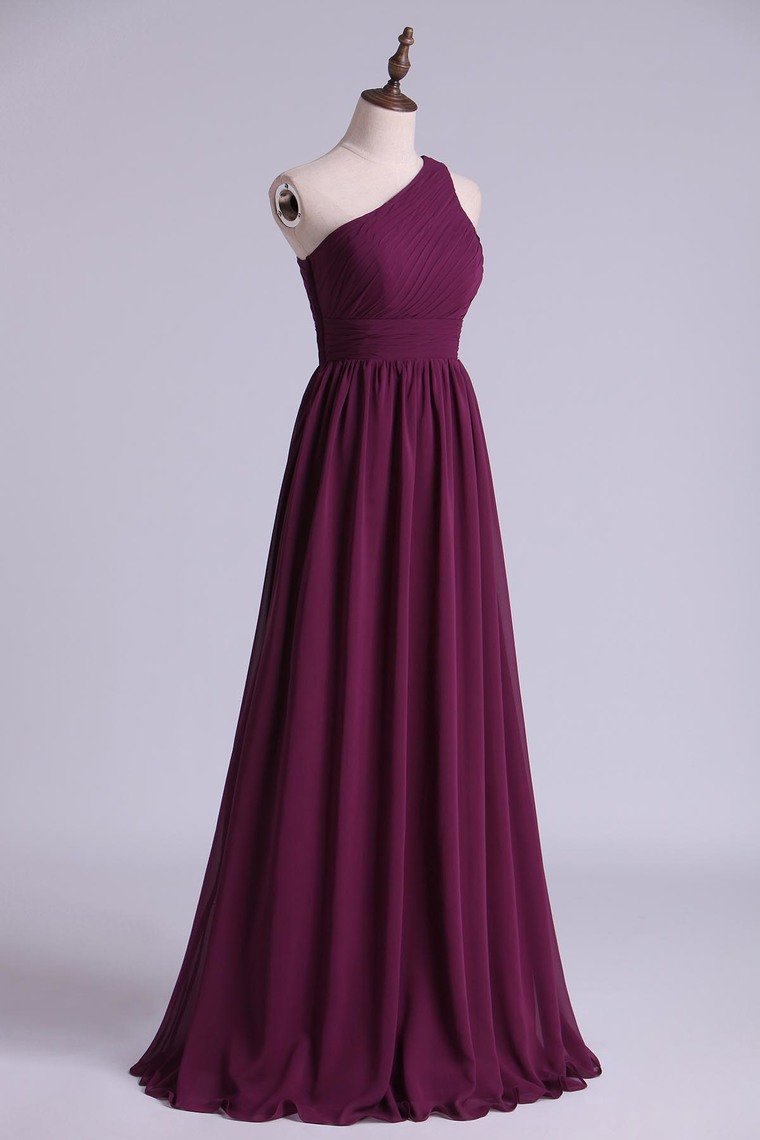 2024 Purple Bridesmaid Dresses A Line One Shoulder Floor Length With Ruffle