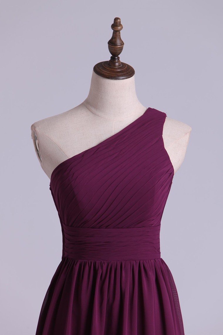 2024 Purple Bridesmaid Dresses A Line One Shoulder Floor Length With Ruffle