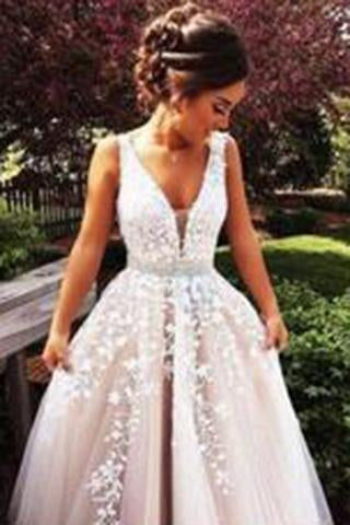 V Neckline Wedding Dress Prom Dress Party Gown Formal Wear pst1403