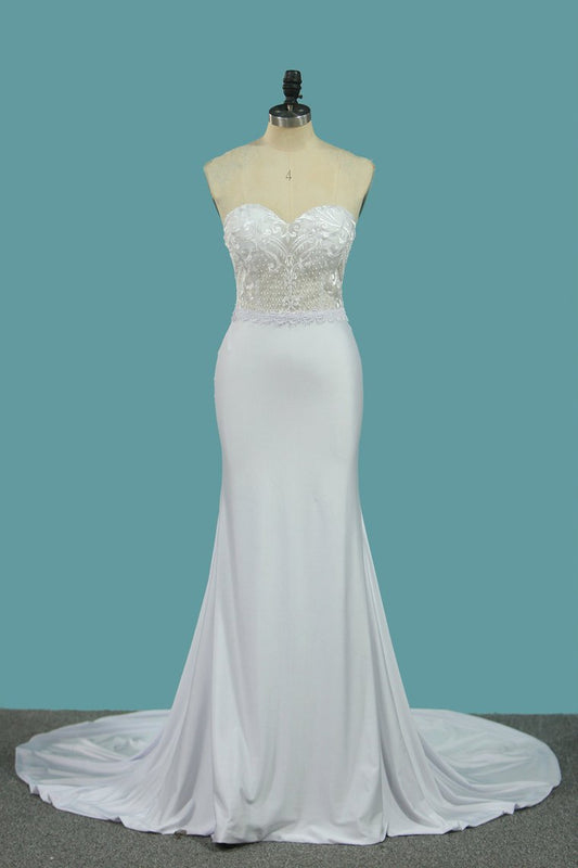 Mermaid Sweetheart Wedding Dresses Spandex & Lace Sweep Train