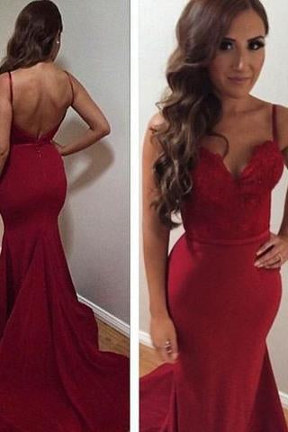 Red stylish lace mermaid long prom dresses 2024 graduation dresses cheap prom dresses