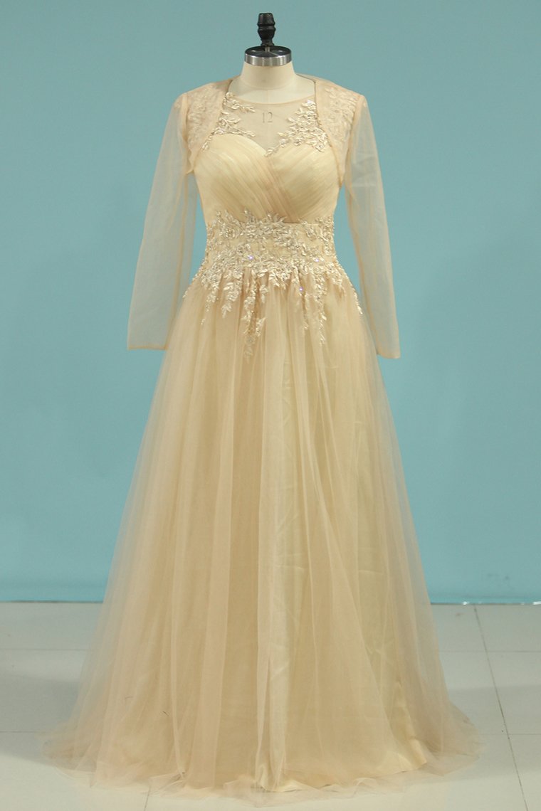 2024 A Line Scoop Mother Of The Bride Dresses Tulle With Applique And Jacket