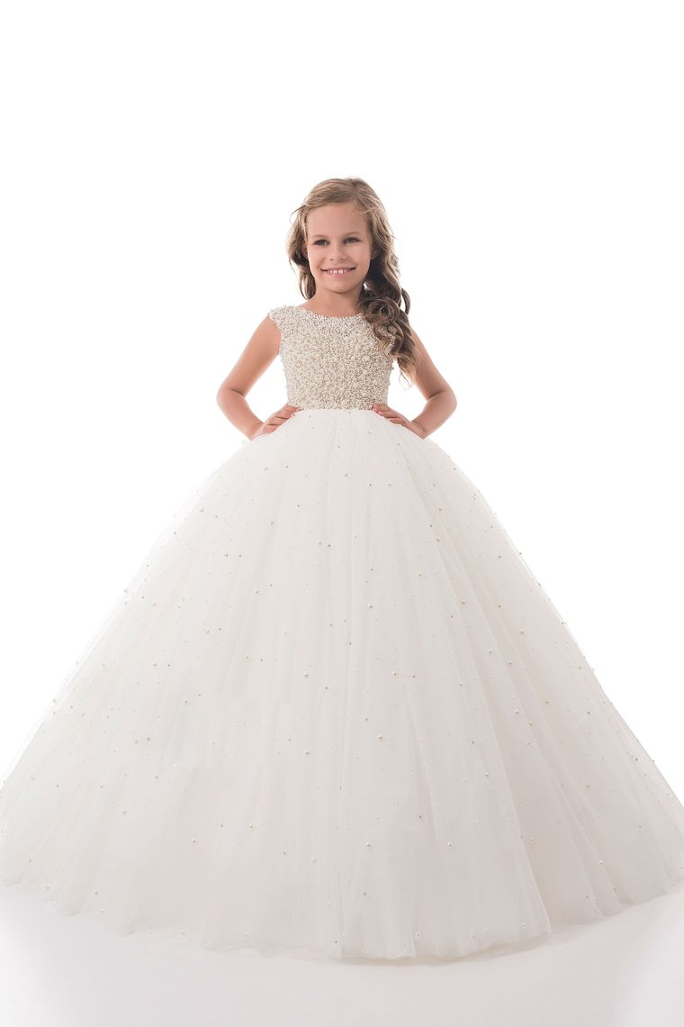 New Arrival Flower Girl Dresses Ball Gown Scoop Tulle With Beads Floor Length