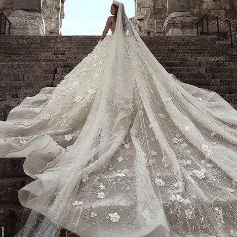 Stunning Long Sleeve Ball Gown 3D Flowers Wedding Dresses, Long Wedding Gowns SJS15435